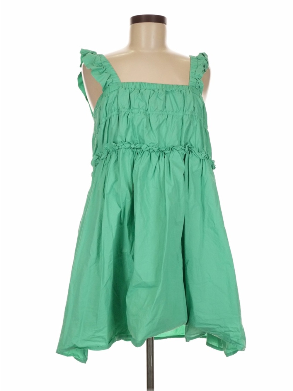 moodie Green Ruffle-Strap Smocked Sundress